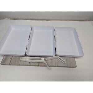 Pampered Chef Kitchen Coating Tray with Tongs White #2605